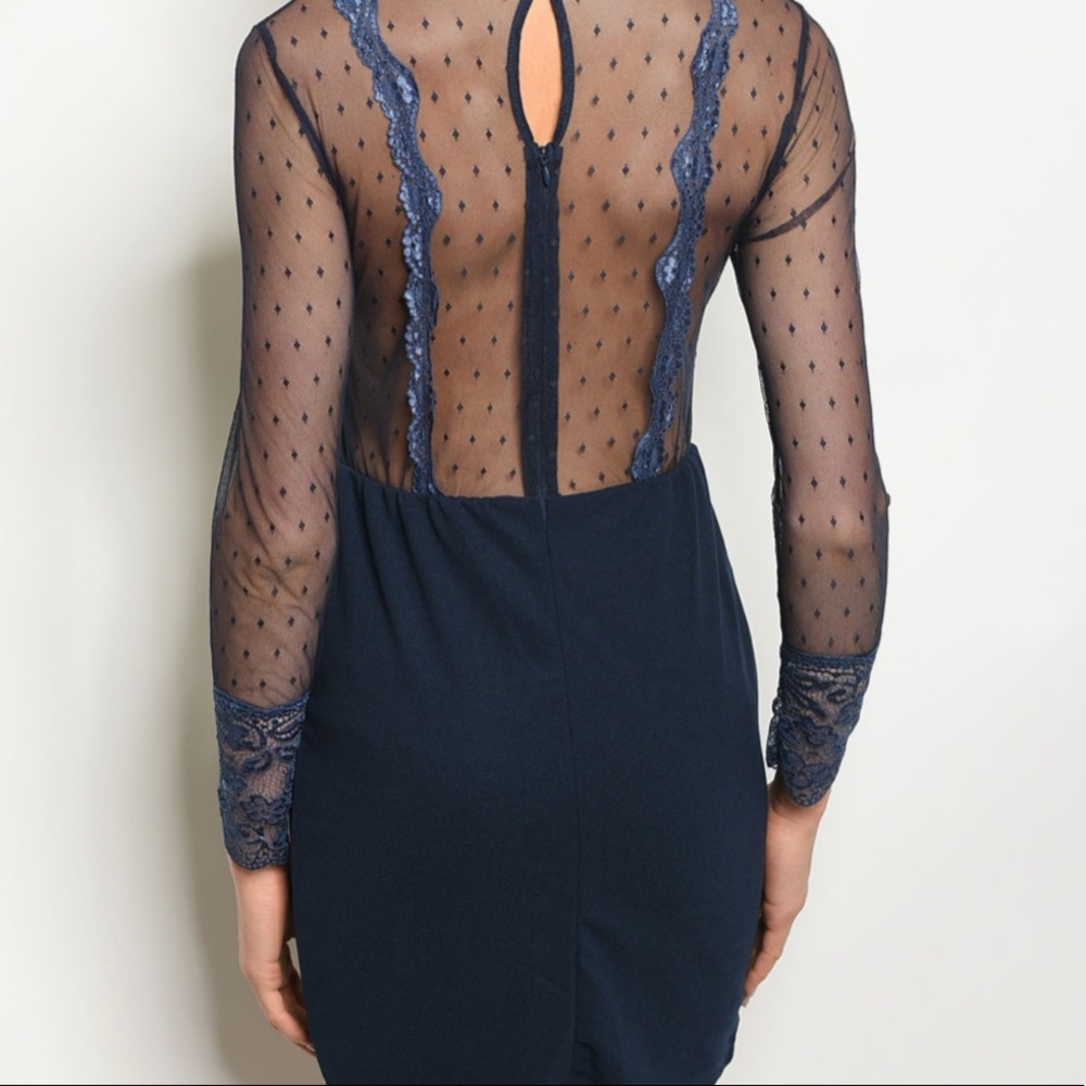 Brand New Navy Floral Embroidered Mesh Dress - Picture 2 of 6